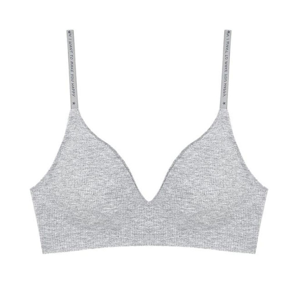 (gray, L) FINETOO Women Wireless Bra Deep V Padded Bralette S-XL Trendy Stripe Knitting Bras Sexy Ladies Brassiere Solid Underwear 6 Color
