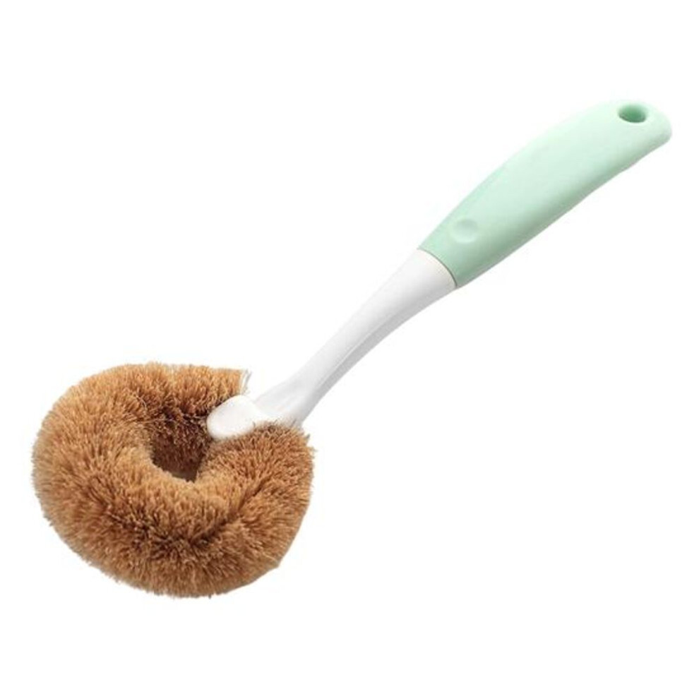 (light green) Dishwashing Brush Non-sticky Strong Decontamination Long Handle Kitchen Coconut Fiber Scrub Brush Pot Brush For Restaurant