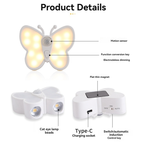 Butterfly Motion Sensor Night Light LED kaapin alla