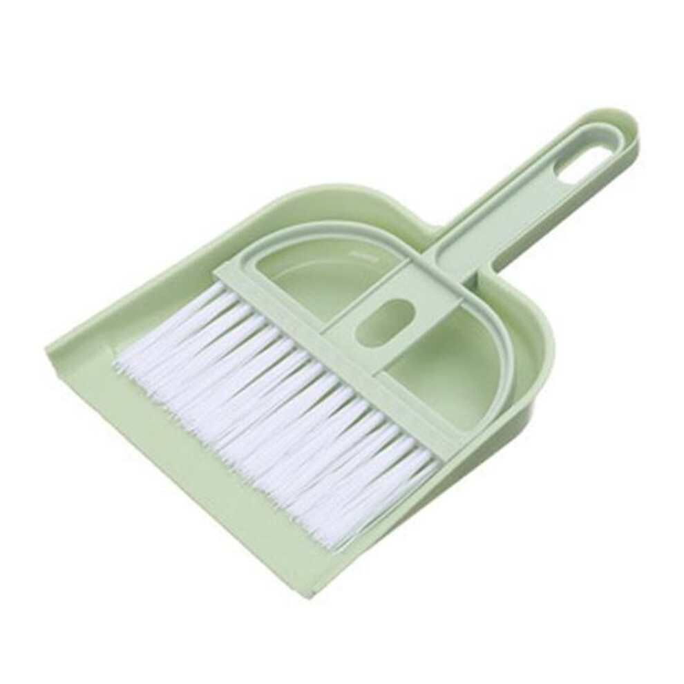 (green) 2Pcs/Set Small Broom Dustpan Reusable Desktop Cleaning Compact Hanging Hole Mini Cleaning Broom Dustpan Office Supplies