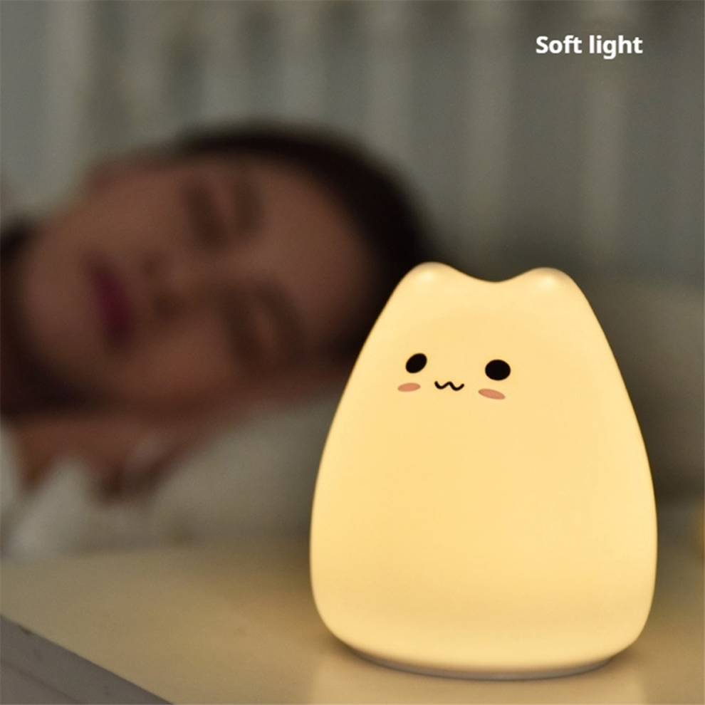 Melitt Mini Cat Night Light Cartoon 7 Colors Sleep Lamp,Smart Cats
