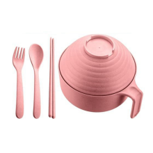 Juego de para Ramen Microondas con Palillos: Olla Cocinar Fideos Duradera y Apta Tapa, Ideal Dormitorios, Color Rosa Nórdico
