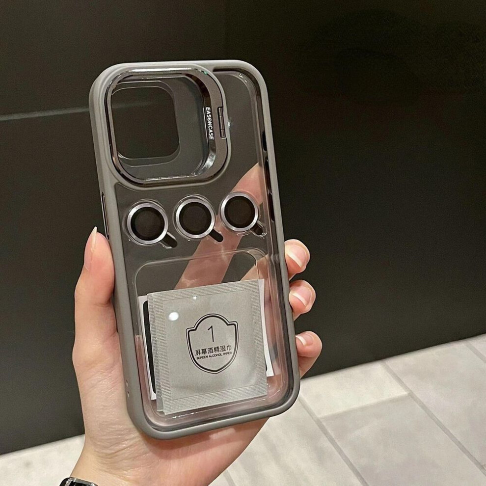 Lens Metal Ring Protector Stand Phone Case For IPhone 16 15 12 13 14Pro Max 11 Camera Glass Protection Transparent Shockproof Cover
