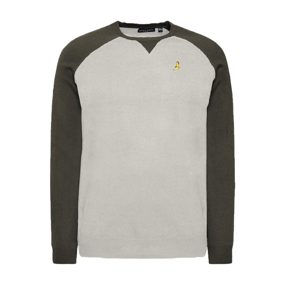 (LIGHT SAND/KHAKI, XX-Large) Brave Soul Higgs Contrast Raglan Sleeves Knitted Jumper