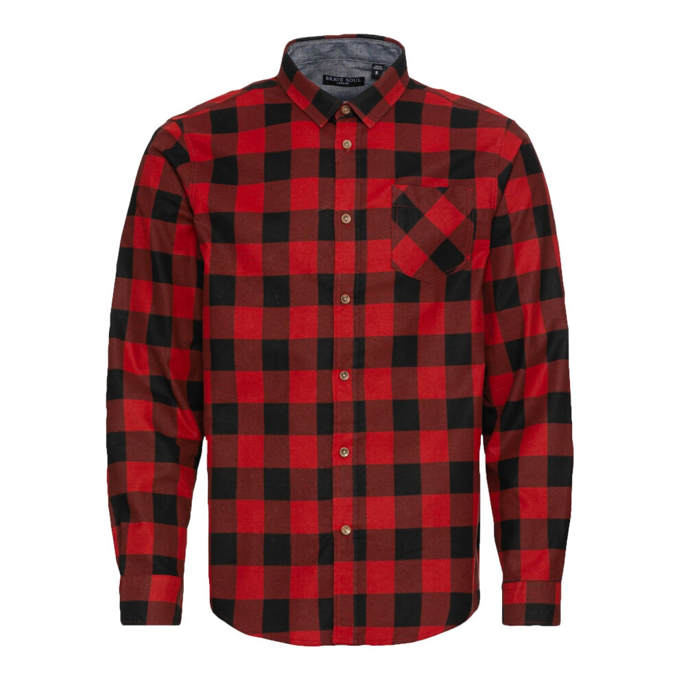 (RED/BLACK, Small) Brave Soul Jack Long Sleeve Check Shirt