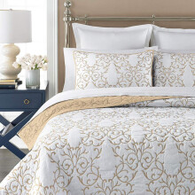 mixinni Quilt King Size Knnettv Pehme Puuvilla 3-osainen beige kirjontakuvioinen Tyyliks peittosarja, jossa kirjailtuja koristeellisia varreja