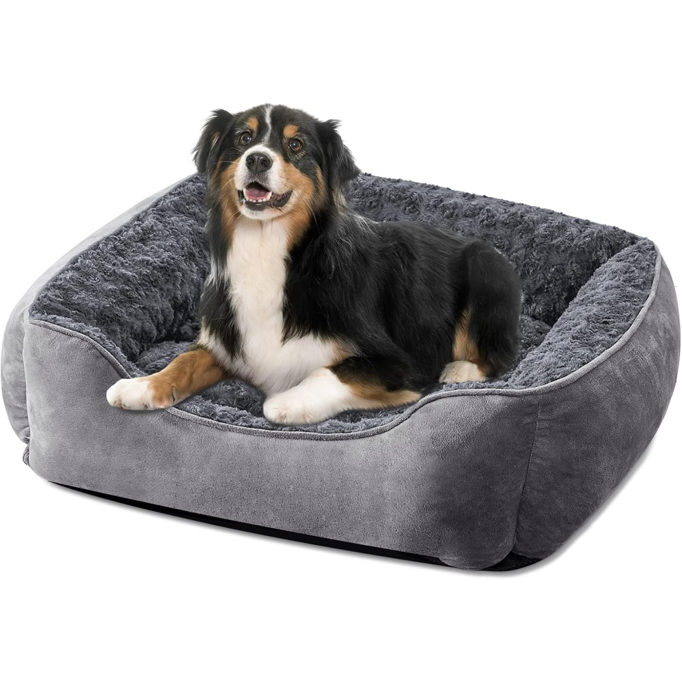 JOEJOY Dog Bed Large - Washable Dog Bed Anti-Anxiety Dog Bed Soft Plush Dog Bed Rectangle Non-Slip Bottom Pet Bed - Sma