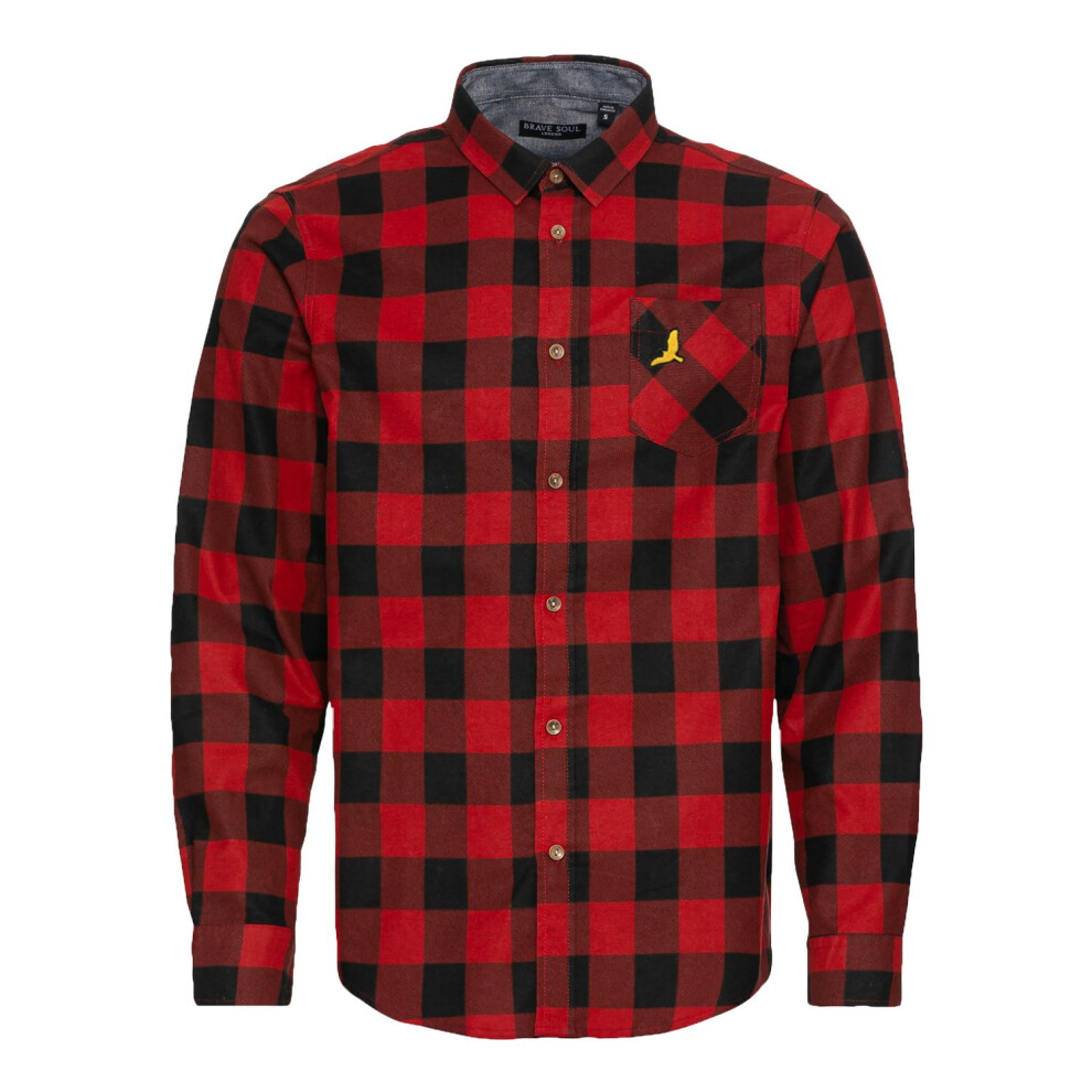(RED CHECK, Small) Brave Soul Blur Long Sleeve Check Shirt