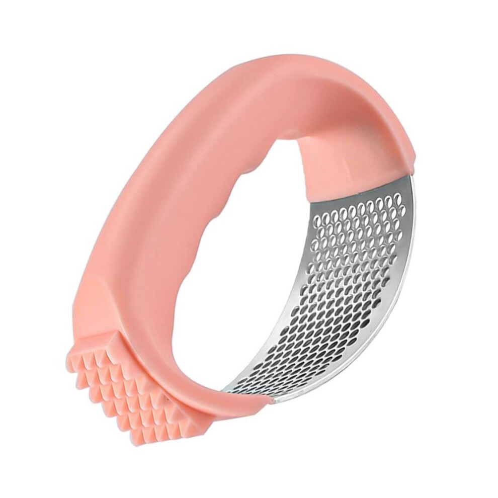 (pink) Stainless Steel Curved Garlic Press Mincer Chopper Manual Ginger Mincing Masher
