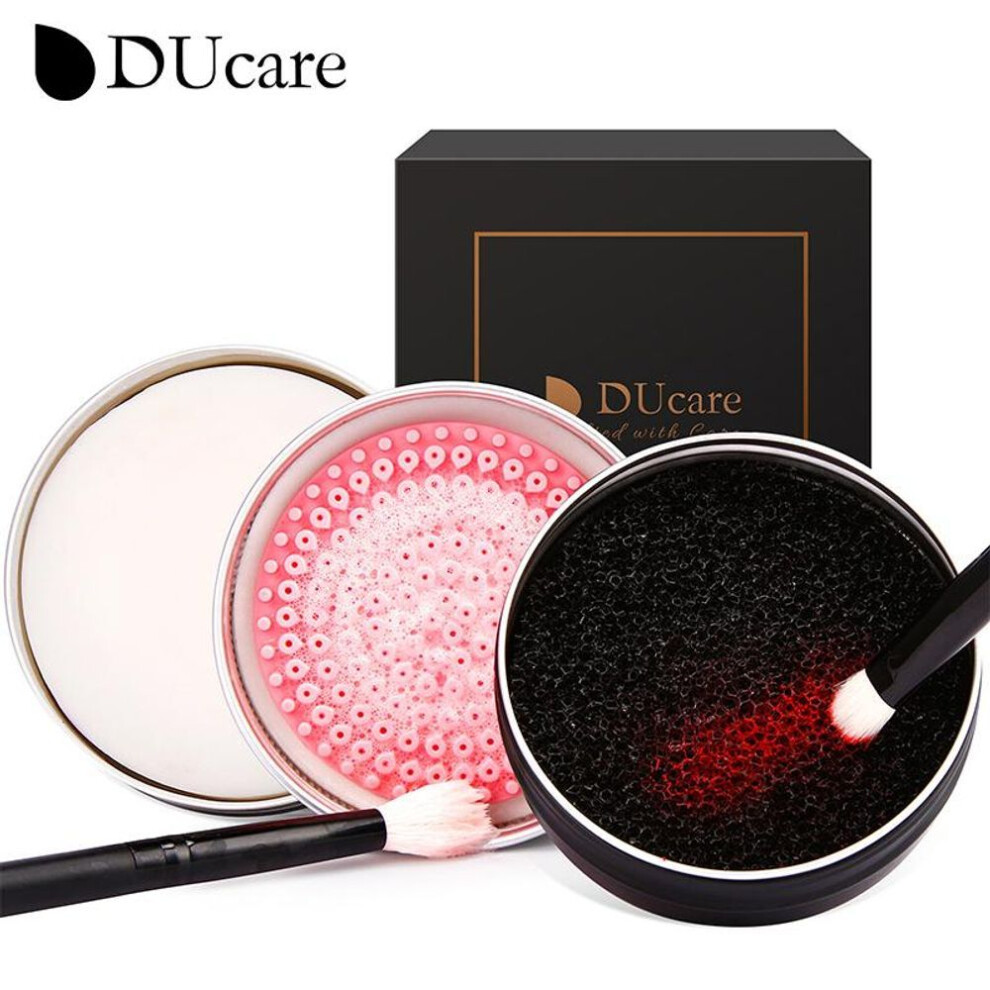 (as the picture) Ducare 2pcs Makeup Brush Cleaner Sponge Powder Remover Soap Cleaning Washing Brush Silicone Pad Mat Box Make Up Cosmetic Tools