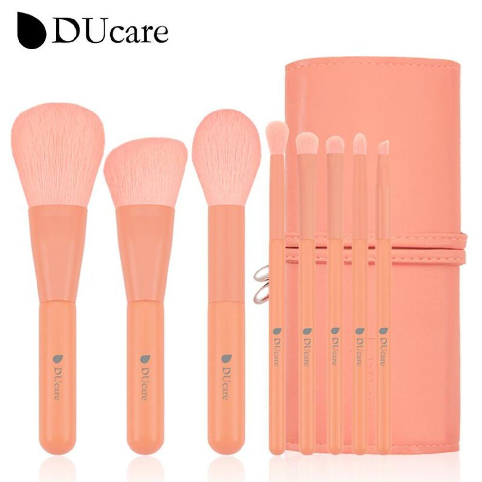 (8pcs Makeup Brush) Ducare Orange 8pcs High Quality Face Makeup Brushes Synthetic Hair Foundation Powder Blush Brow Eyeshadow Make Up Brush Set With Cosmetic Bag