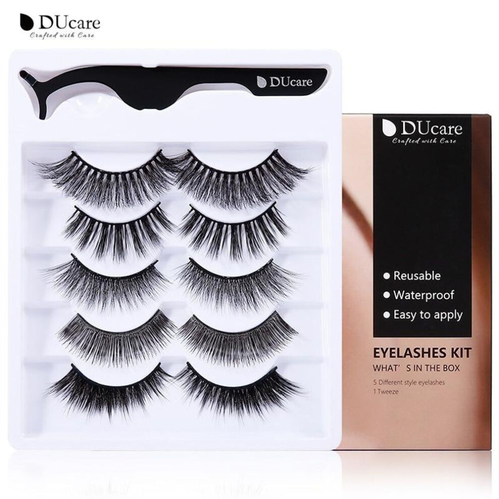 (as the picture, 10mm) DUcare 5 Pairs Natural False Eyelashes Thick Makeups 5D Mink Lashes Soft Eyelash Extension Fake Eyelash Long Mink Eyelashes