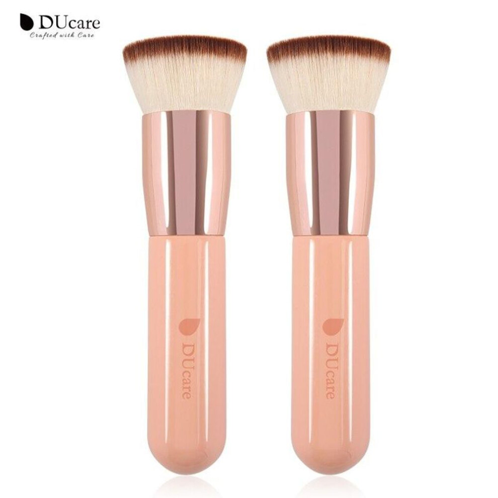 (pink, 2 pcs) DUcare 2pcs Foundation Brush Flat Top Kabuki Brush Synthetic Liquid Blending Mineral Makeup Tools Rose Golden/Wite Makeup Brush