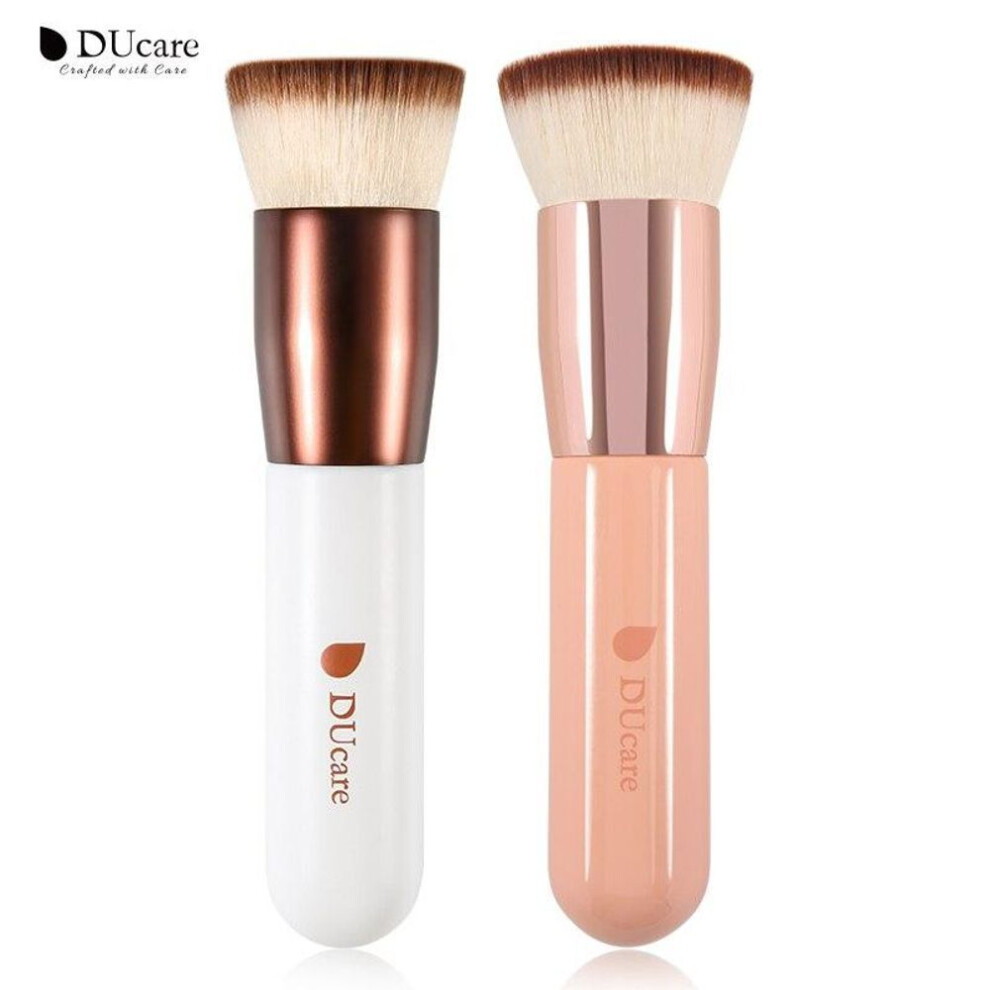(white,pink, 2 pcs) DUcare 2pcs Foundation Brush Flat Top Kabuki Brush Synthetic Liquid Blending Mineral Makeup Tools Rose Golden/Wite Makeup Brush