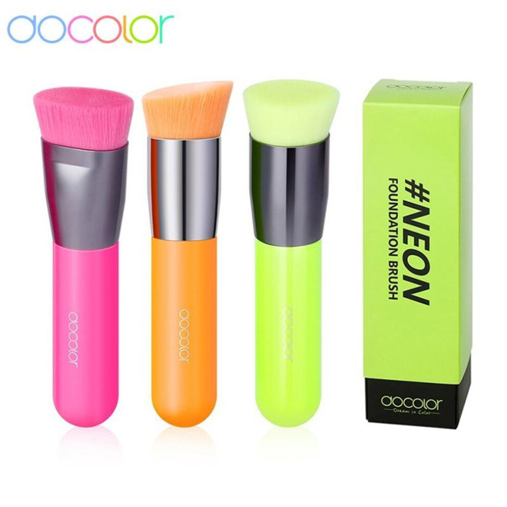 (multicolor) Docolor 3pcs Neon Makeup Brushes Flat Top Foundation Brush Large Face Brush Professional Cosmetic Contour Powder Make Up Brush