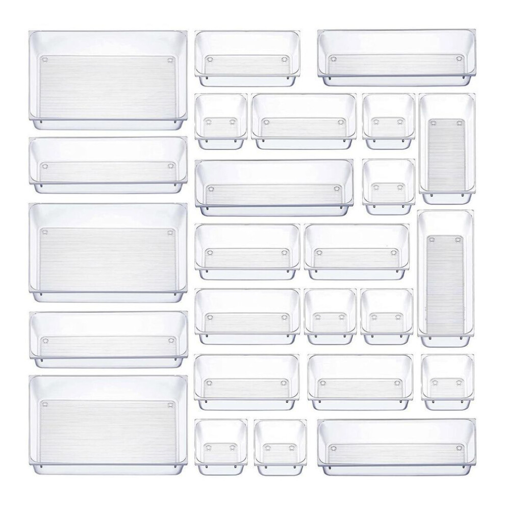 (25 pcs) 25pcs Plastic Drawer Storage Boxes Clear Drawer Organizers Large Capacity Non-slip Versatile Drawer Dividers Storage Bins Set