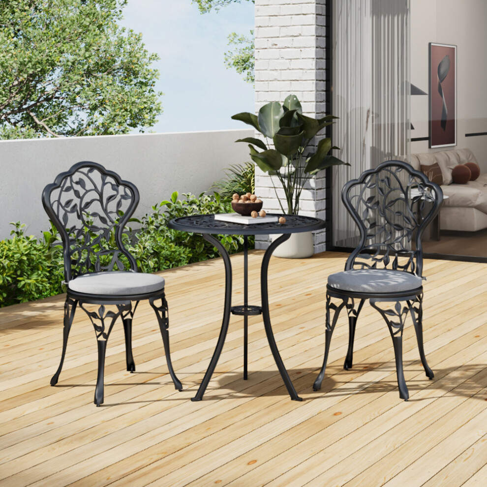 Garden Sanctuary 3pcs Black Cast Aluminum Bistro Table and Chairs Set