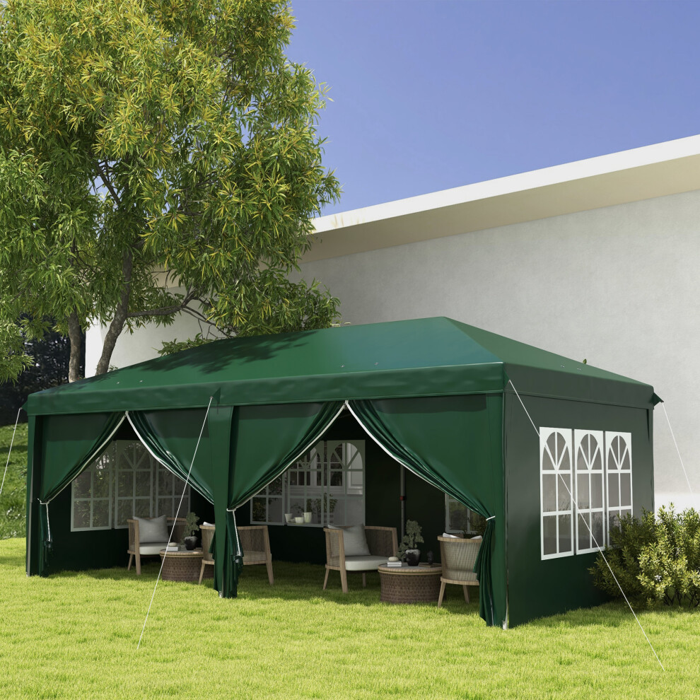 Outsunny 3 X 6M Pop Up Gazebo Party Tent Canopy Marquee With Storage Bag Green