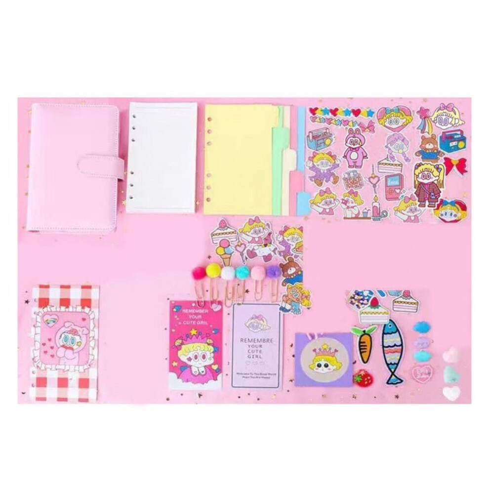(pink) Girls Journals Portable 40 Grid Inner Pages Waterproof Surface Stationery Cartoon Notebooks Handbook Student Stationery