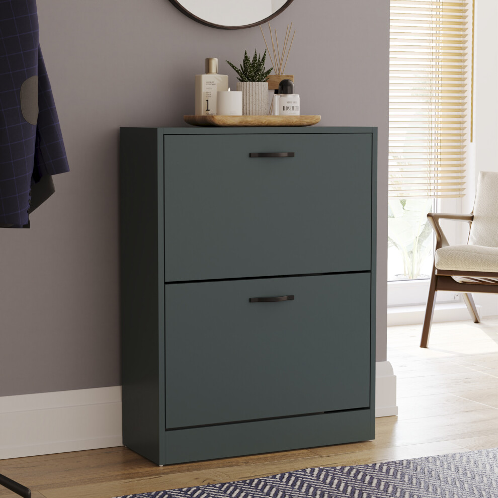 (Jasper Green) 2 Drawer Shoe Cabinet Pull Out Hallway Storage