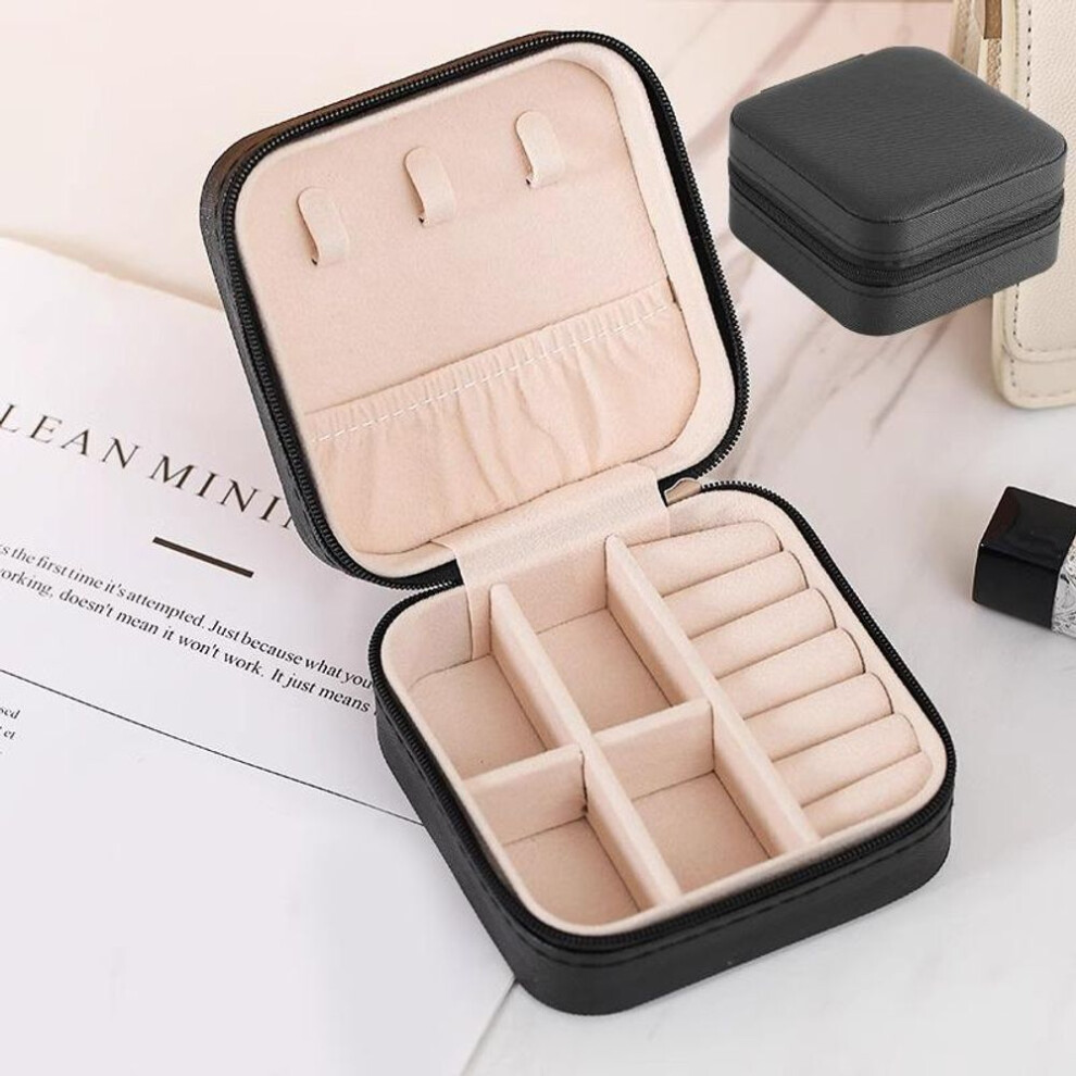 (black, 10*10*5cm) Mini Jewelry Storage Box Travel Earrings Necklace Jewelry Box Compact Ring Packaging Zipper Clamshell Jewelry Box