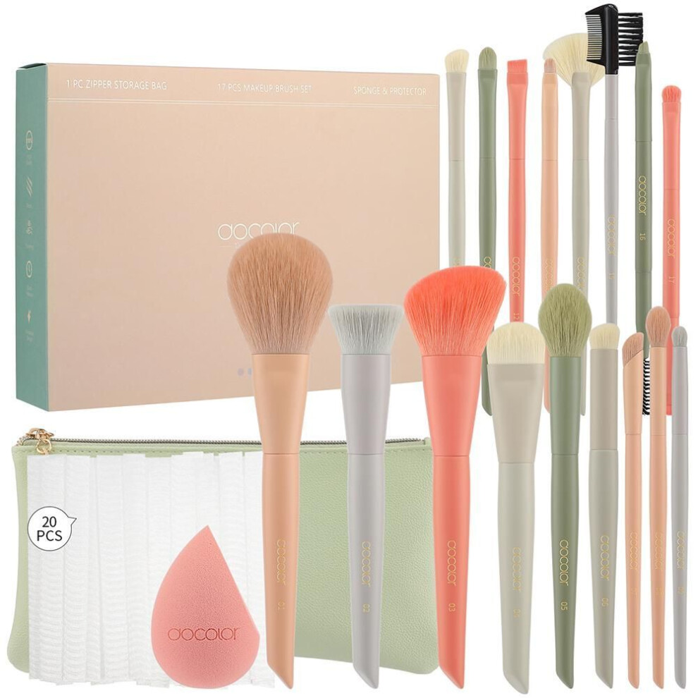 (17Pcs Makeup Brushes Set) Docolor 17pcs Makeup Brushes Set Eye Shadow Blush Powder Blending Foundation Cosmetic Brush With Makeup Sponges And Bag