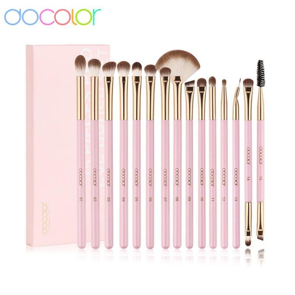 (pink, 15 Pcs Eye Brush Set) Docolor Make-up Kwasten Set 15pcs Professionele Oogschaduw Make-up Borstel Oogschaduw Eyeliner Mengen Wenkbrauw Brochas Maquillaje