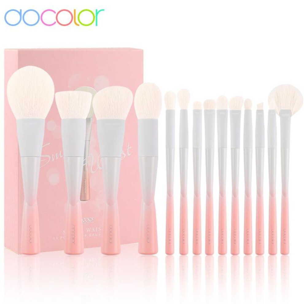 (pink) Docolor Makeup Brushes Small Waist 14pc Makeup Brushes Set High Quality Synthetic Hair Foundation Powder Eyeshadow Make Up Brush