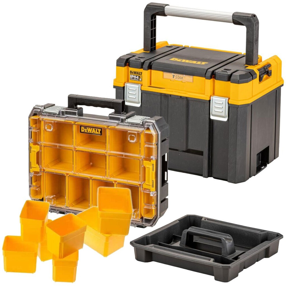 Dewalt Deep TSTAK 2.0 Organiser Storage Box + 10pc Organiser Case + Tote Tray