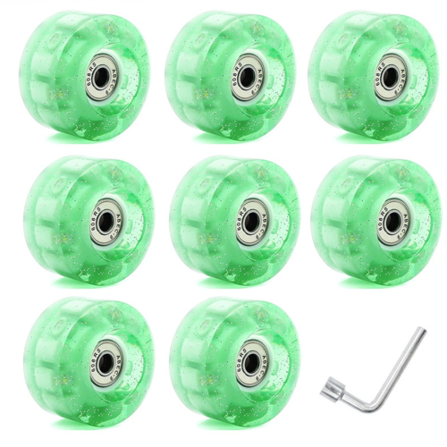8 pezzi Glitter Light Up Roller Ruota da skate luminosa verde 1
