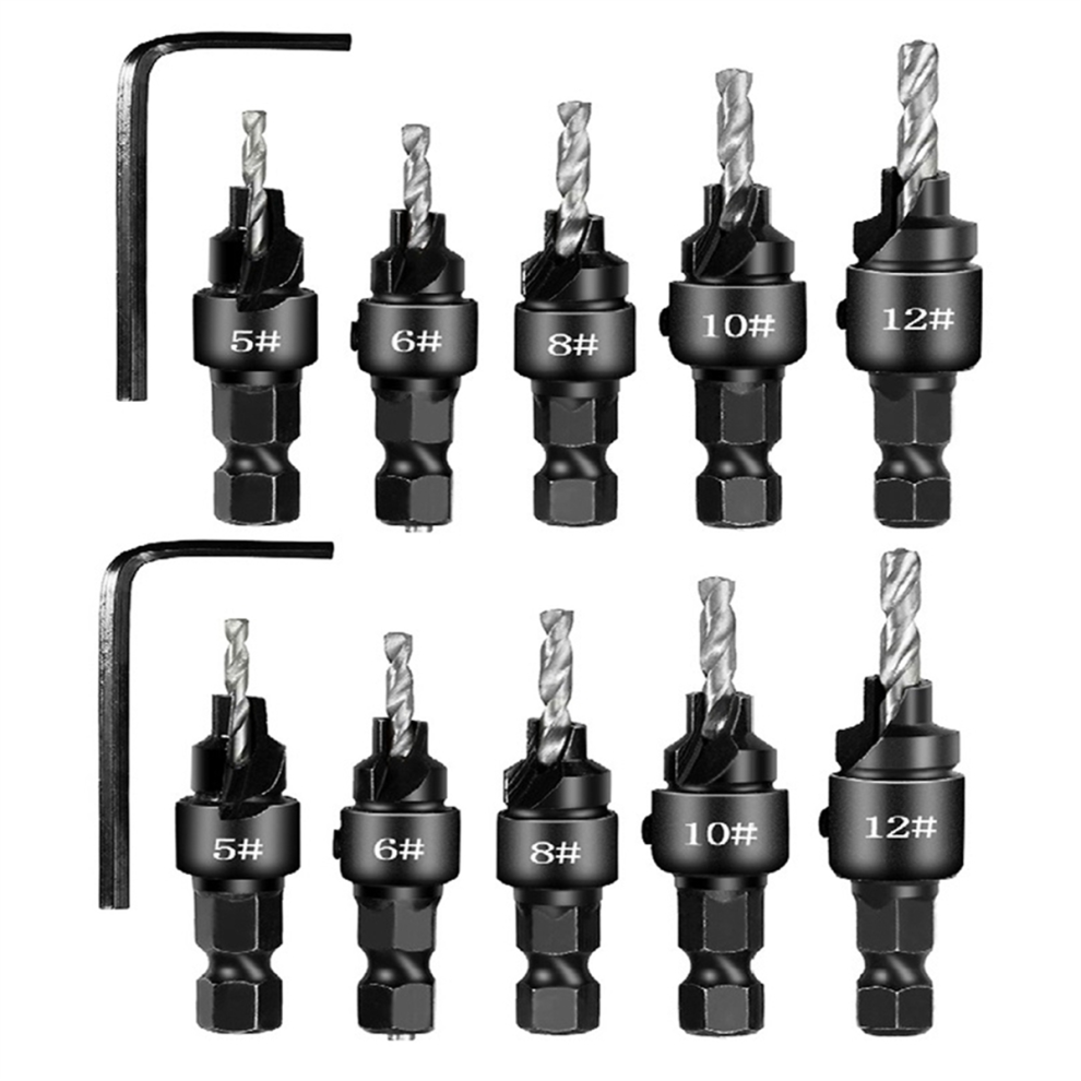 Countersunk Drill Hexagonal Handle Steel Hole Opener Set Silver 4851369221508
