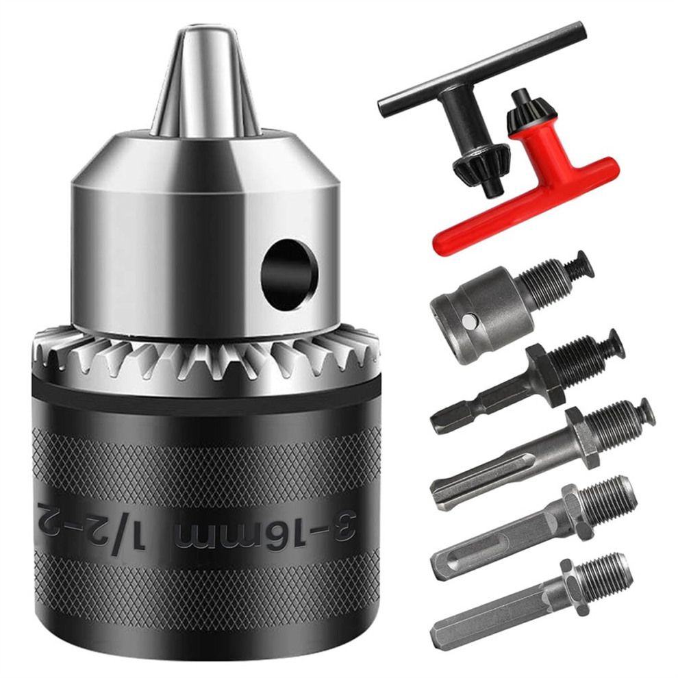 Adaptateur de Mandrin Perceuse 3-16 mm 1/2-20UNF, pour Visseuse à Percussion/Perceuse Électrique/Perceuse Percussion, Clé 16