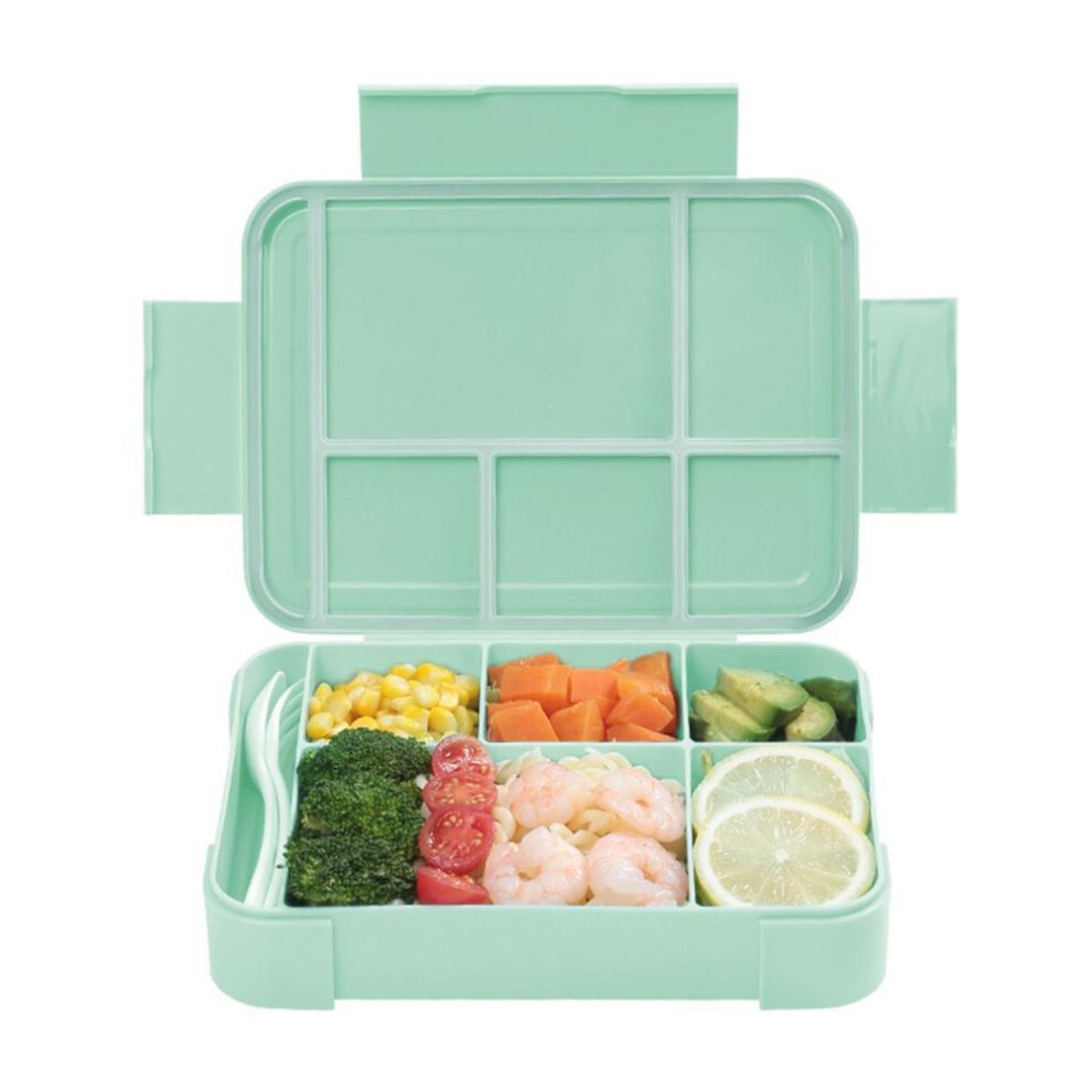 (light green) 1330ml Kids Bento Lunch Box With 6 Compartments Cutlery Leak Proof Lunchbox Snack Boxes For School Kindergarten Adults Meal Prep Container