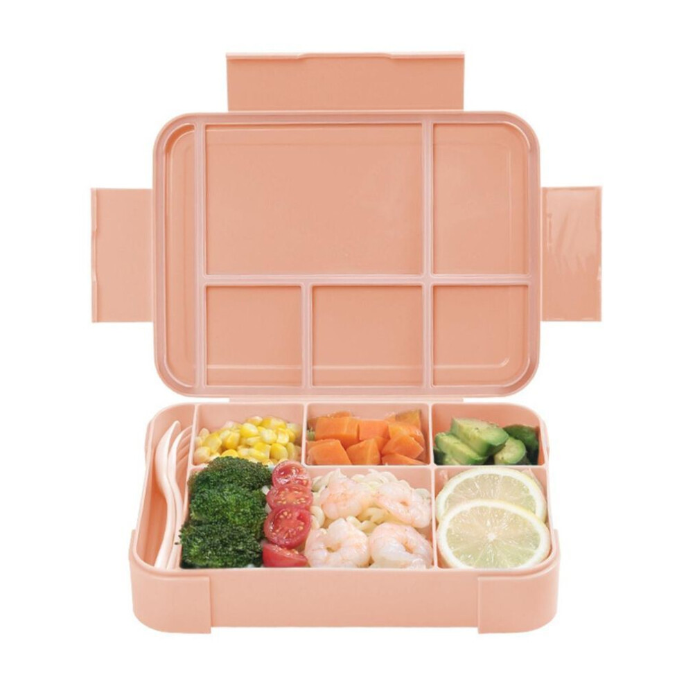 (pink) 1330ml Kids Bento Lunch Box With 6 Compartments Cutlery Leak Proof Lunchbox Snack Boxes For School Kindergarten Adults Meal Prep Container