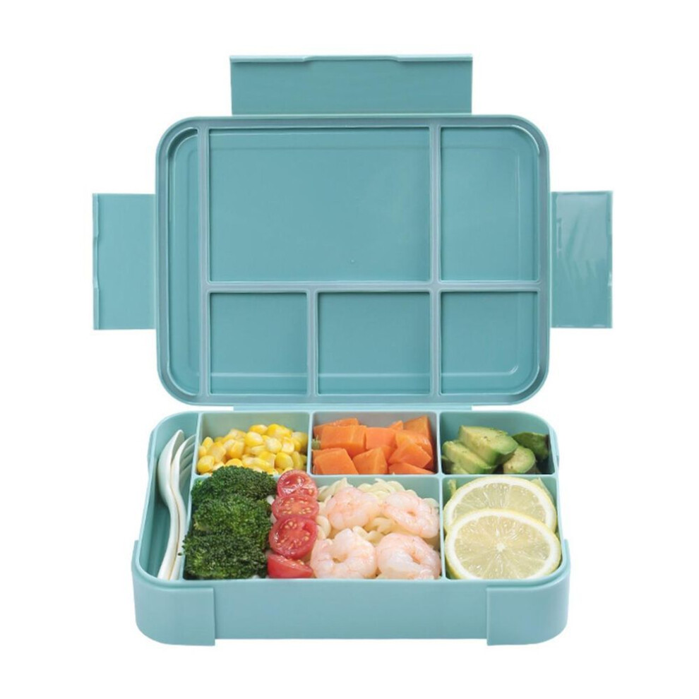 (sky blue) 1330ml Kids Bento Lunch Box With 6 Compartments Cutlery Leak Proof Lunchbox Snack Boxes For School Kindergarten Adults Meal Prep Container