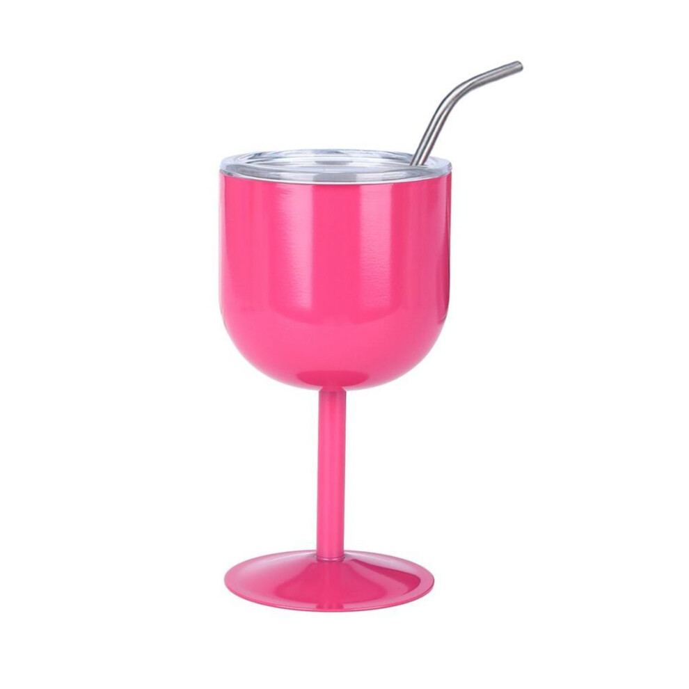 (rose red) 4 Oz Stainless Steel Goblet Compact Thermal Goblet with Straw And Lid Multi-purpose Wine Goblet for Cocktails Coffee