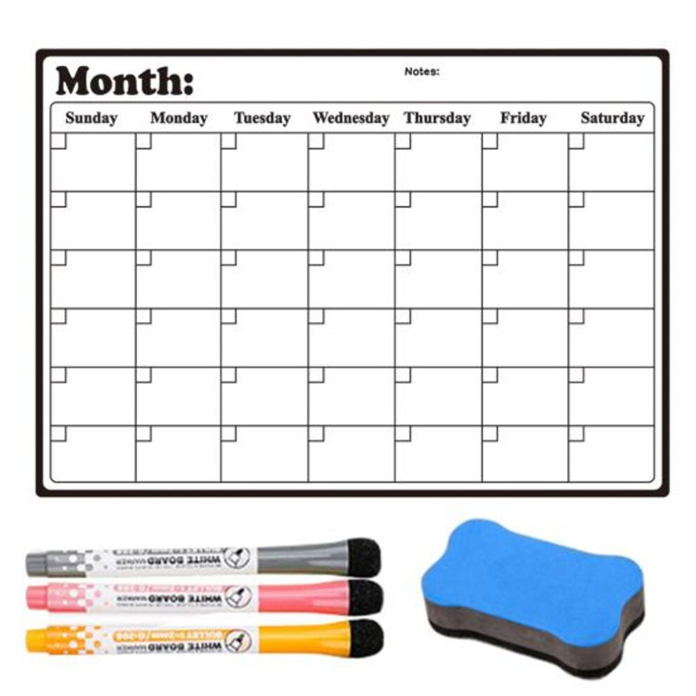 (A) Magnetic Fridge Calendar Whiteboard with Dry-erase Marker Erasable Reusable Refrigerator Weekly Planner Sticker Magnet for Kitchen