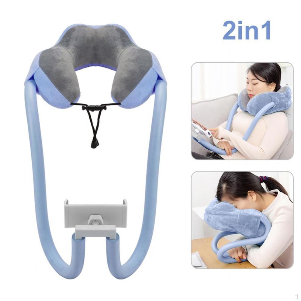 (blue) Soft Neck Pillow Airplane Travel For Sleeping, Portable Head Neck Support Sleeping Pillows In U Shape Headrest Cushion With Phone Holder