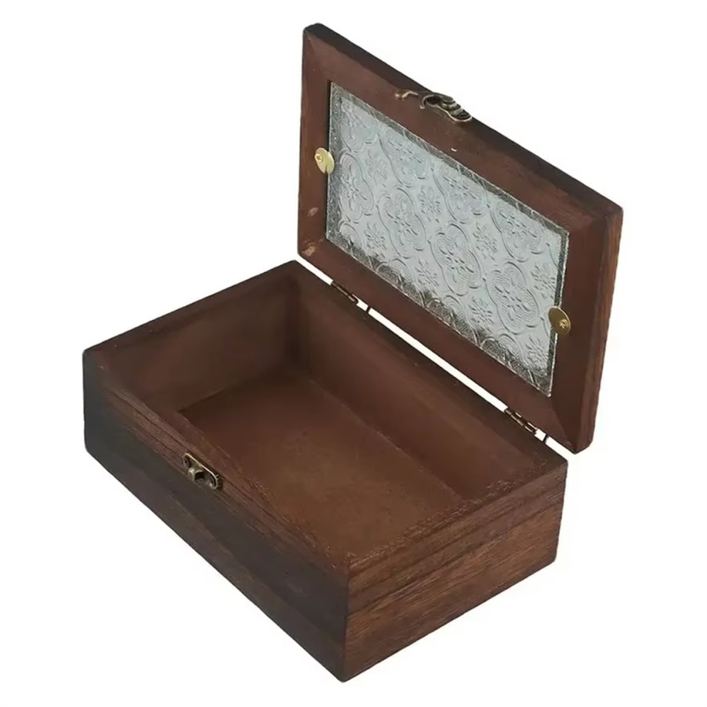 Boîte de Rangement en Verre Vintage, Armoire Bois , Organisateur Bureau, Décoration Table Maquillage, Rétro pour Articles Divers S