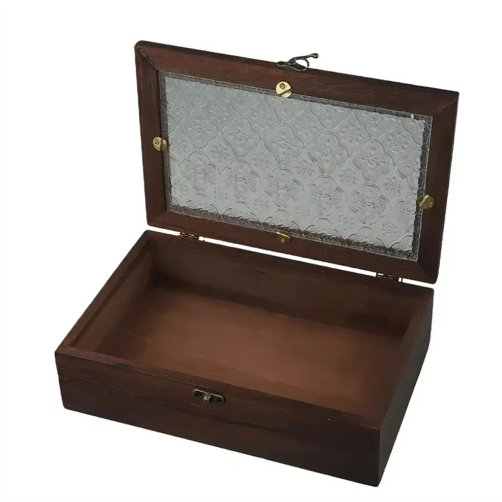 Boîte de Rangement en Verre Vintage, Armoire Bois , Organisateur Bureau, Décoration Table Maquillage, Rétro pour Articles Divers M