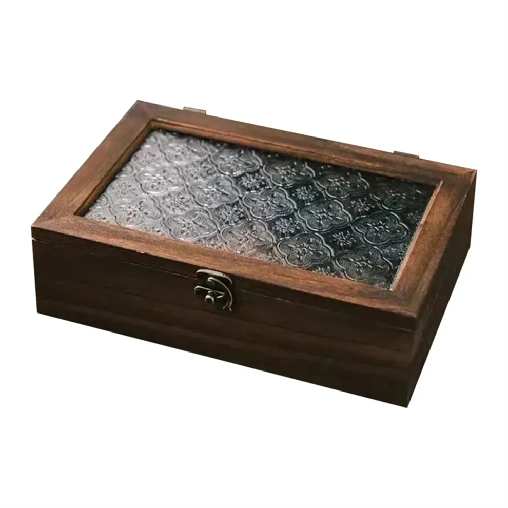 Boîte de Rangement en Verre Vintage, Armoire Bois , Organisateur Bureau, Décoration Table Maquillage, Rétro pour Articles Divers L