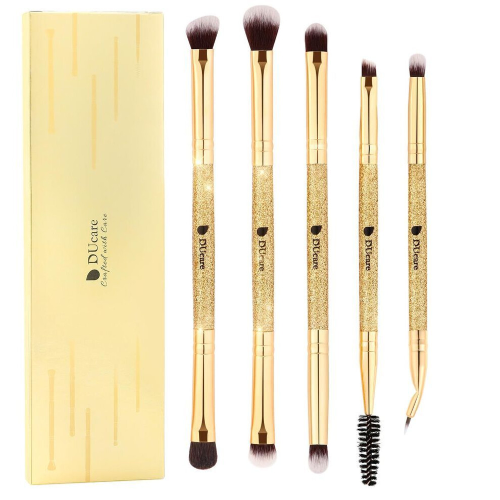(gold) Ducare Gold Eye Makeup Brushes Set Eyeshadow Eyebrow Brush Cosmetic Blending Detail Make Up Tools 5pcs Professional Eye Makeup Brush