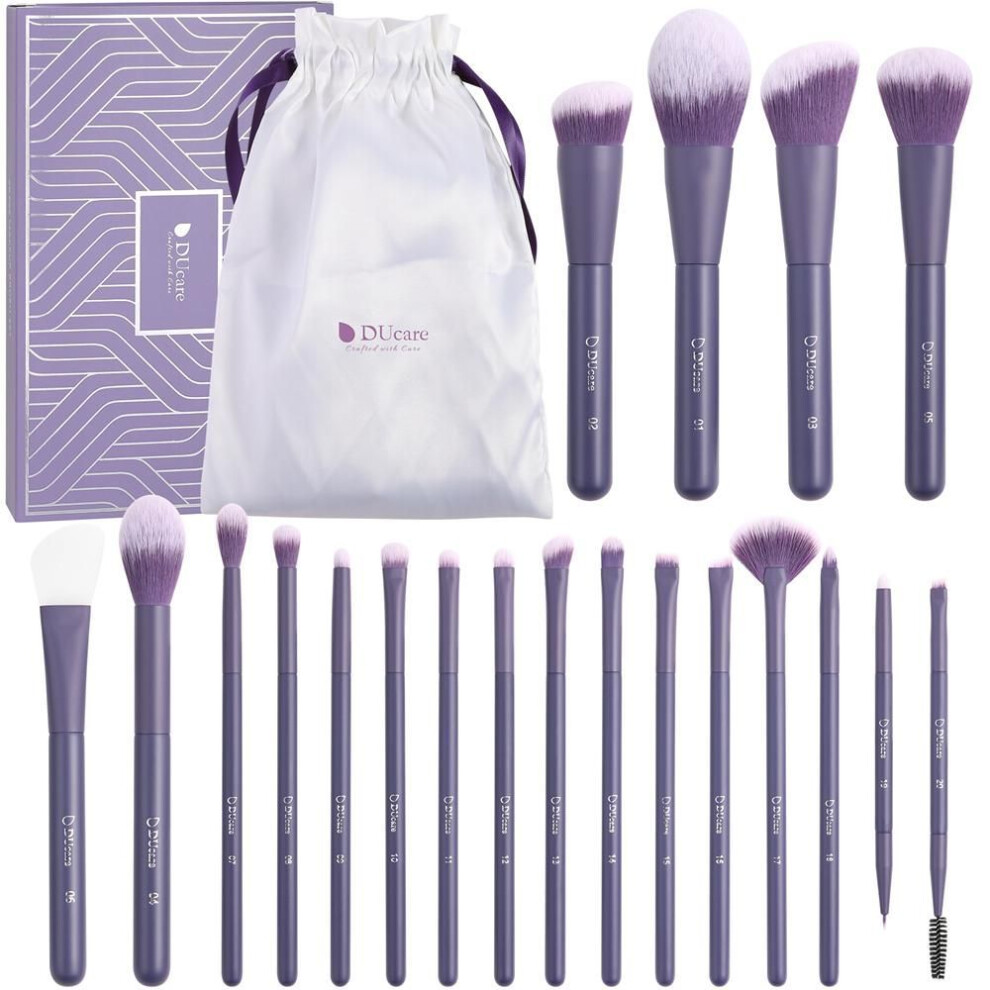 (purple) Ducare Professional 20pcs Makeup Brushes Set With Silicone Face Mask Brush Kabuki Foundation Blending Powder Blush Concealers Eyeshadows Brushes