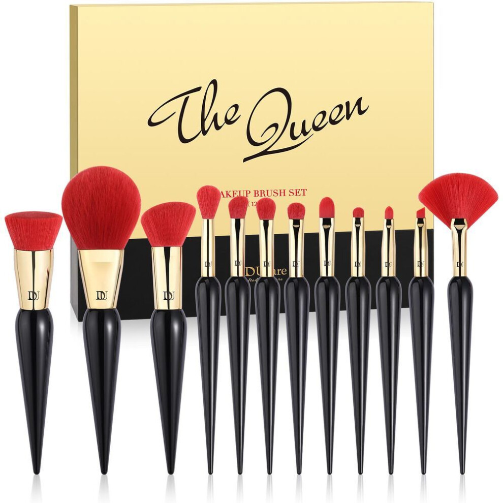 (black,gold, 12Pcs Makeup Brush Set) Ducare Makeup Brushes The Queen Seris Makeup Brush Set 12pcs Premium Gifts Synthetic Hair Foundation Powder Face Blush Eyeshadow Pro Makeup Set
