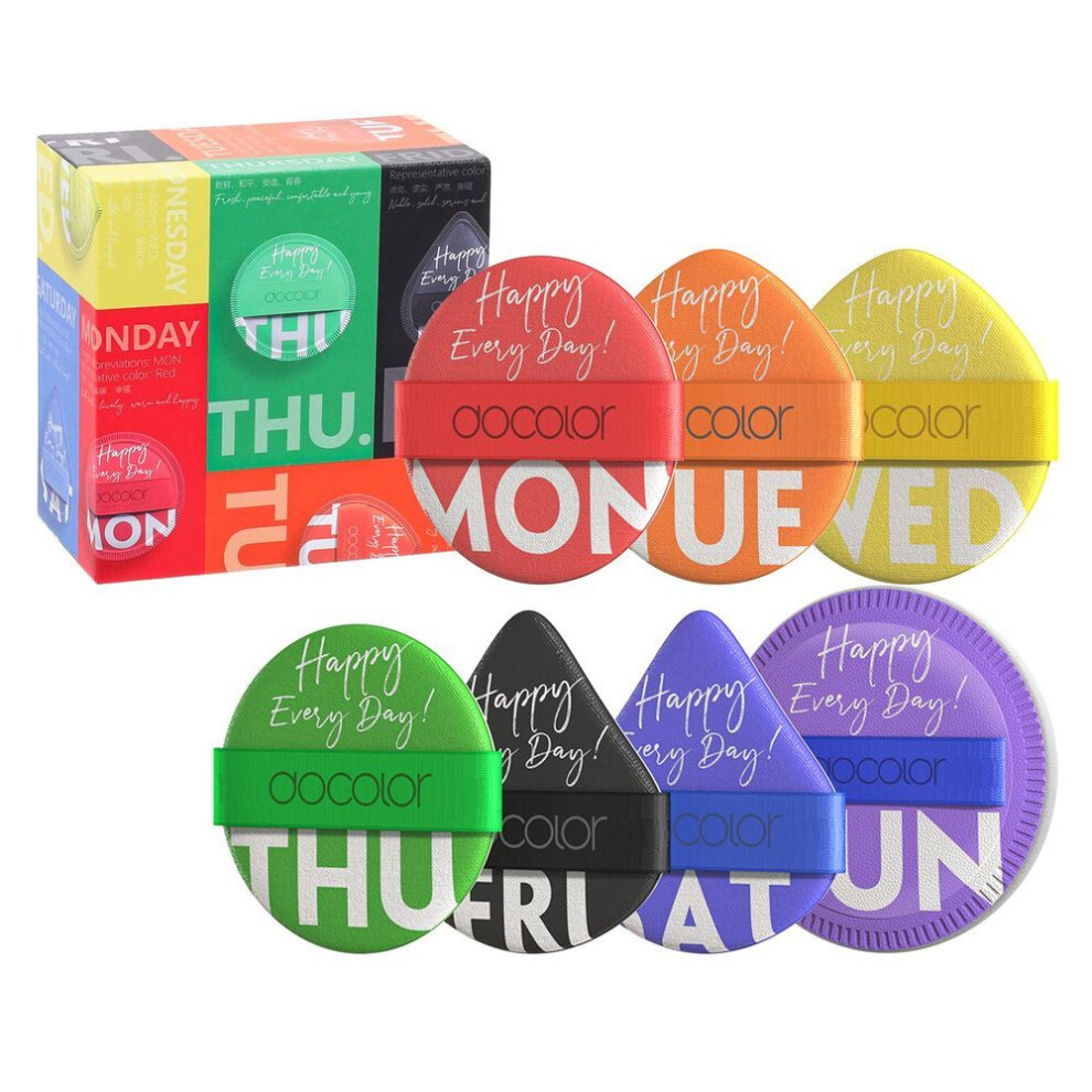 (9.8*9.8*6cm) Dooclor 7 Pack Week Color Puff Set , Powder Puffs For Face Powder 3 Shapes Powder Puff For Loose Powder, Makeup Sponge Beauty Makeup Tools