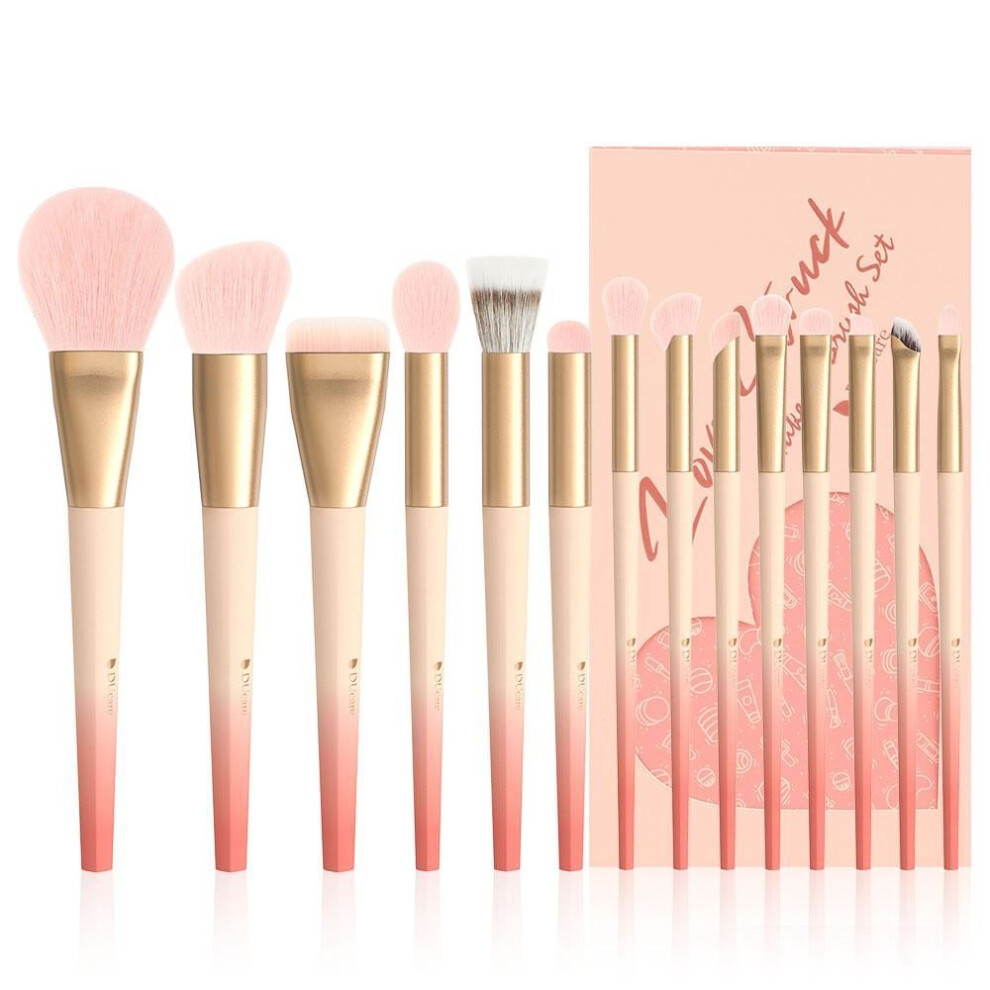 (pink) Ducare 14pcs Makeup Brush Set Premium Synthetic Powder Foundation Contour Blush Concealer Eye Shadow Blending Liner Make Up Brush Kit