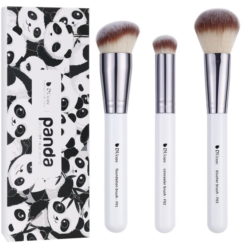 (white) Ducare Black Travel Makeup Brushes 3pc Foundation Contour Brush -concealer Brush- Blusher Brush Liquid Blending Makeup Brush Set