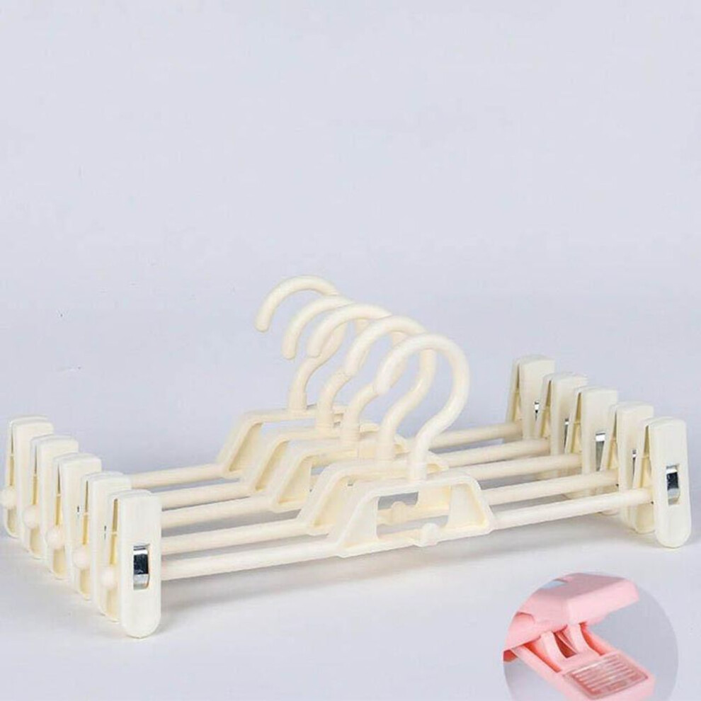 (beige) 5 Pcs Household Stackable Clothes Hanger Balcony Trouser Rack Skirt Rack Multifunctional Non-slip Adjustable Drying Rack