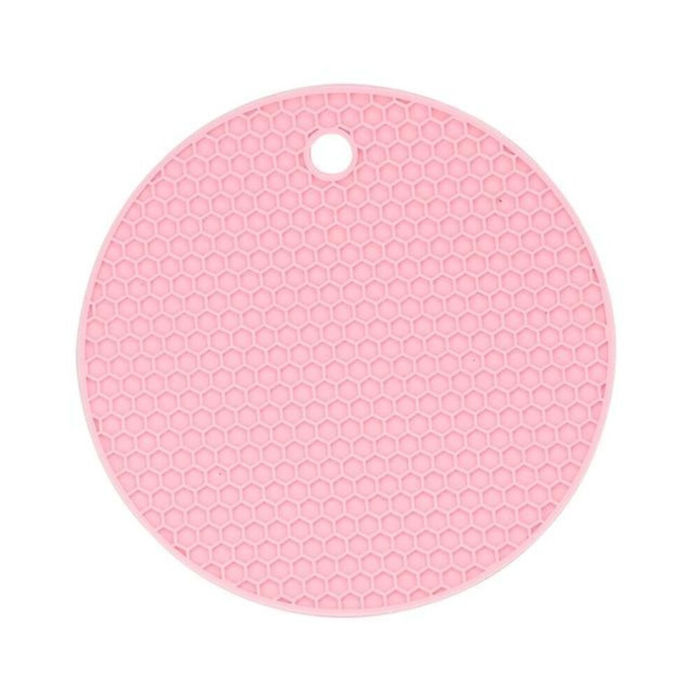 (pink) Round Insulation Silicone Mat Non-Slip Heat-Resistant Anti-Scalding Honeycomb Microwave Oven Mat Pot Holder Thicken Coasters
