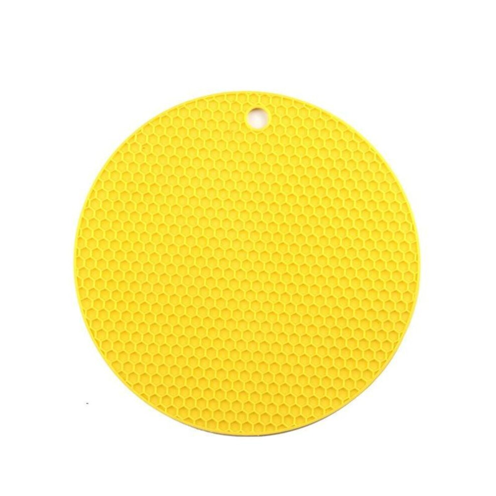 (yellow) Round Insulation Silicone Mat Non-Slip Heat-Resistant Anti-Scalding Honeycomb Microwave Oven Mat Pot Holder Thicken Coasters